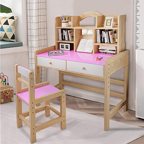 TOUNTLETS Teen Wooden Desk and Chair Set Girl Writing Desk 32" Home Office Desk for Bedroom,Wooden Desk for Student Home Study & Office Computer Desk w/Drawers & Bookshelves,Adjustable Height (Pink)