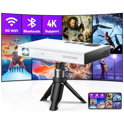 GooDee Mini Projector 4K, 1080P Support Pocket DLP with WiFi & Bluetooth