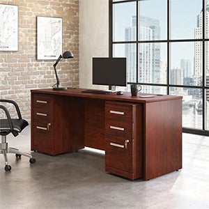 Pemberly Row Cherry 72" x 24" Shell with Two 3-Drawer Mobile File Cabinets