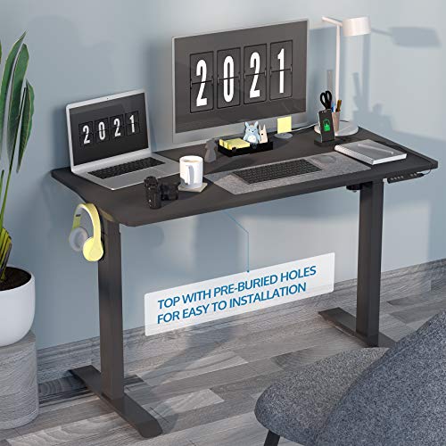 Electric Adjustable Height Standing Desks for Home Office, 48 x 24 Inches Splice Board, Sit Stand Computer Desk, Black Frame/Black Top