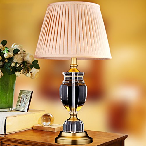 HZB Simple Modern Style Crystal Lamp Luxury Bedroom Bedside Lamp American Retro Copper Study The Living Room Lamp