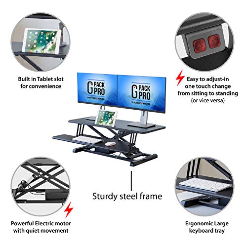 G Pack Pro Standing Desk Converter - Electric Height Adjustable Desk for Sit Stand Desk Workstation with Removable Keyword Tray and Space for Dual Monitors - Ergonomic Design for Maximum Productivity
