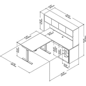 Studio C 72W x 24D L Shaped Desk with Hutch, 48W Height Adjustable Return and Storage in White