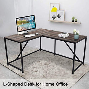 BRLUCKY PlazaL Shaped Computer Desk Metal Sturdy Corner Desk for Home Office, Industrial Writing Workstation 58.3 x 49.6 Inch Good Day for You