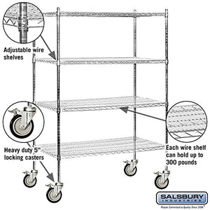 Salsbury Industries Mobile Wire Shelving Unit, 48-Inch Wide by 80-Inch High by 24-Inch Deep, Chrome