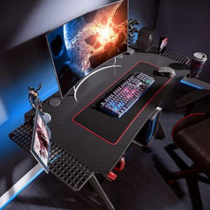 43 Inches Carbon Fiber PC Gaming Table Gaming Desk for Home Office with Cup Holder and Headphone Hook (Jet Black)