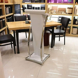 SMuCkS Professional Wood Lectern Podium with Wide Surface - Red/White, 47x47x110cm