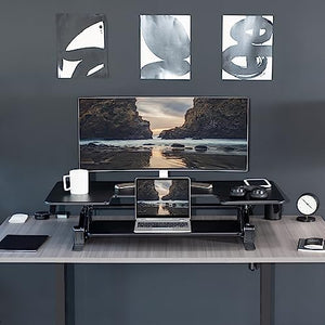 VIVO Height Adjustable 48" Stand Up Desk Converter, V Series, Dual Monitor Riser Workstation, Black - DESK-V048V