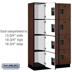 Salsbury Industries Mahogany 4-Tier Extra Designer Wood Locker with Three Wide Storage Units, 6-Feet High by 18-Inch Deep