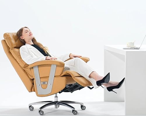 Kinnls Freya Electric Reclining Office Chair with Foot Rest - Genuine Leather High-Back Recliner