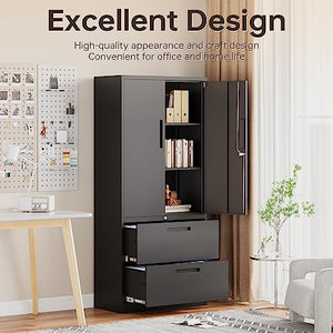 SISESOL Freestanding Storage Cabinet with Glass Doors and Shelves