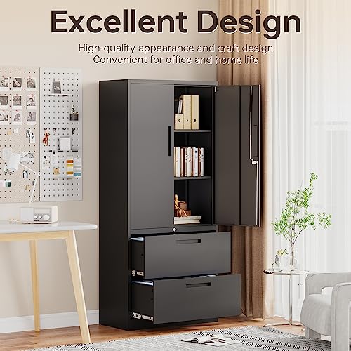 SISESOL Freestanding Storage Cabinet with Glass Doors and Shelves