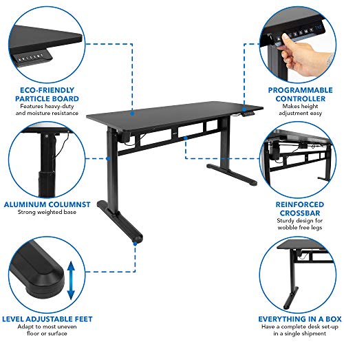 MOUNT-IT! Electric Standing Desk With Tabletop [55.1" x 23.6"] | Motorized Sit Stand Desk With Memory Control Panel, Height Adjustable Powered Desks for Home and Office, Leveling Feet (Black)