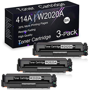 3 Pack Compatible 414A | W2020A Toner Cartridge Black Replacement for HP Color Laserjet Pro MFP M479fnw M479fnw M479fdw M479fdw M479fdn M478f-9f M454dn M453-4 M478f-M479f Printer Toner Cartridge.