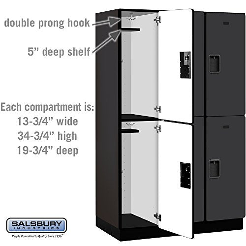 Salsbury Industries Extra Wide Designer Wood Locker - 2-Tier, 6ft H x 21in D, Black