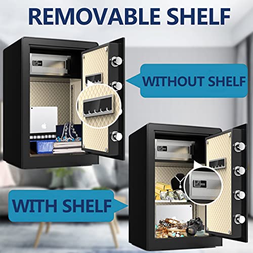 Safe Box,2.3 Cu. Ft Home Safe with Interior Cabinet Box, LED Light, Removable Shelf,LCD Screen Safety Box for Home Office, Storage Cash Jewelry Pistol Valuables