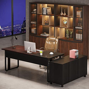 Tribesigns Large Executive Office Desk with Lateral File Cabinet, L Shaped Desk, Drawers, and Storage