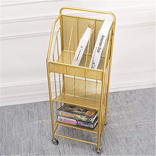 Rotating Bookshelf Display Stand File Rack Magazine Rack Iron Bookshelf (Gold2, 35x28x99cm)