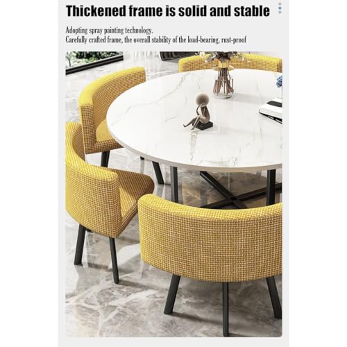 EpuzeR Round Dining Table Set for 6 with Faux Marble Top and Metal Frame (Dark Gray/Black)