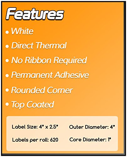 OfficeSmartLabels – 4" x 2.5" Direct Thermal Labels - Compatible with Zebra & Rollo Desktop Label Printers and More – 1” Core, Permanent Adhesive & Perforated [50 Rolls, 31000 Labels]