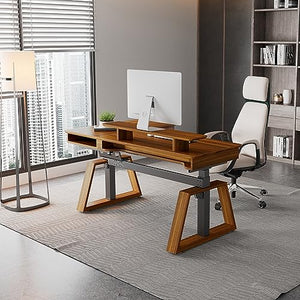 EUREKA ERGONOMIC Electric Standing Desk with Dual Drawers, 63" Height Adjustable L-Shaped Office Desk