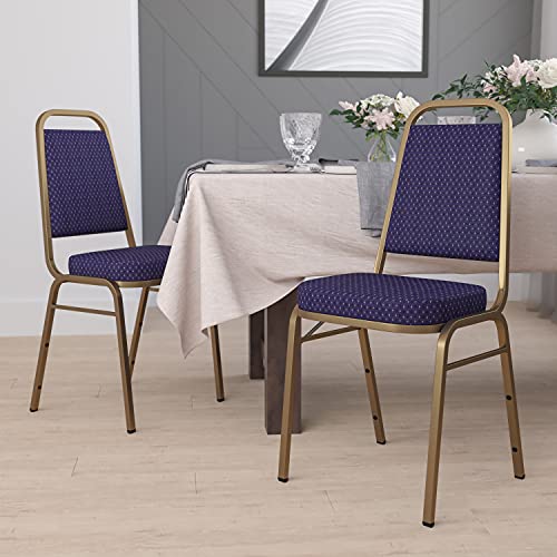 Flash Furniture 4 Pack HERCULES Series Stacking Banquet Chairs - Navy Patterned Fabric/Gold Frame