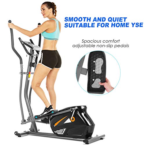 FUNMILY Eliptical Exercise Machine,Elliptical Cross Trainer for Home Use,Heavy-Duty Gym Equipment for Indoor Workout & Fitness with 10-Level Resistance&Max User Weight:390lbs. (Red)