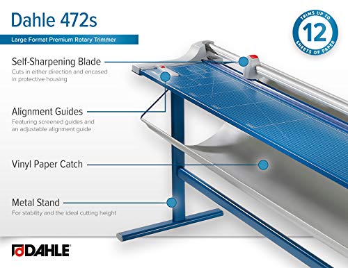 Dahle 472s Premium Rotary Trimmer w/Stand, 72" Cut Length, 12 Sheet Capacity, Self-Sharpening, Automatic Clamp, German Engineered Paper Cutter