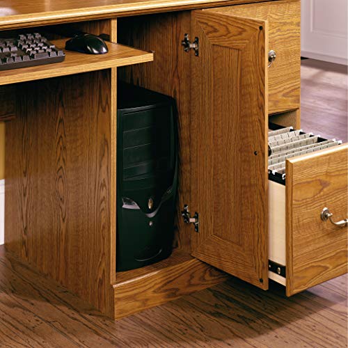 Sauder 401354 Orchard Hills Computer Desk with Hutch, L: 58.74" x D: 23.47" x H: 57.24", Carolina Oak finish