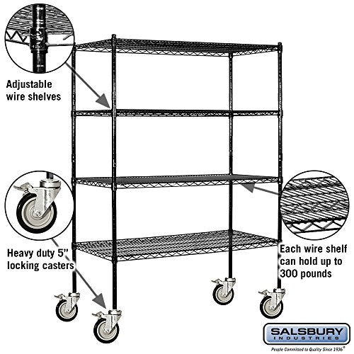 Salsbury Industries Mobile Wire Shelving Unit, 48-Inch Wide by 69-Inch High by 18-Inch Deep, Black