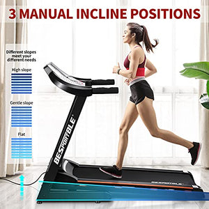 BESPORTBLE Folding Treadmill, Smart Electric Treadmill for Home 3.25HP Walking & Running Machine 12 Programs 0.8-14.8km/h with LCD Display, Cup Holder, Safety Key, Delivery for 3-5 Days
