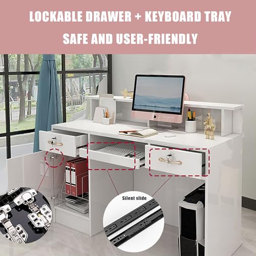 HSHBDDM Modern Reception Desk with Display Shelf & Drawers 120x50x100cm