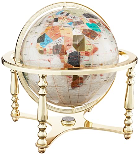 Unique Art 21-Inch Tall Pearl Ocean Table Top Gemstone World Globe with 4 Leg Gold Stand