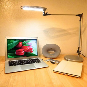 Lightpilot S650 by Lumiy - Ultra Bright LED Light Panel Desk Lamp (Titanium Silver with Base)