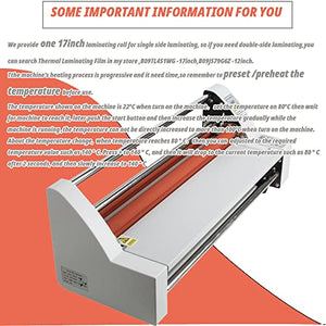 Fencia Laminator Machine with 17'' Laminating Film Roll - Hot/Cold Single/Dual Sided Thermal for School/Office/Commercial Use 110V