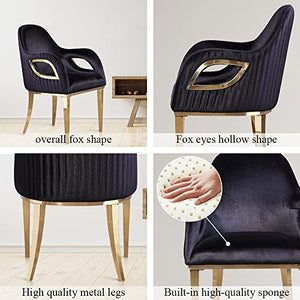 Asday Black Velvet Dining Chairs with Arms and Gold Stainless Steel Legs - Set of 10