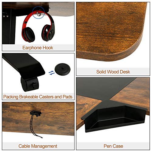 ELECWISH L Shaped Desk Electric Height Adjustable Corner Computer Desk Space-Saving Long Table with Pen Case and EO Material Plate for Home Office Large Gaming Writing Workstation（Black+Rustic Brown