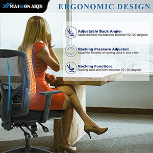 MAISON ARTS Computer Office Desk and Chair Set, 55" Large Modern Writting Desk with Ergonomic Mesh Office Chair Wood Work Table Hight Back Task Chair for Home,Office,Bedroom,Brown Desk & Black Chair