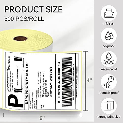 Bluetooth Label Printer and 500pcs Roll Labels, Jiose 4x6 Shipping Thermal Printer for Android/iOS, Commercial Grade, 162mm/s High-Speed Printing