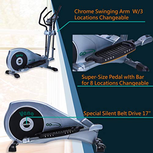 V-450 Standard Stride 17” Programmable Elliptical Exercise Cross Trainer w/ Adjustable Arms & Pedals, HRC Control Program for Cardio Fitness Strength Conditioning Workout (Black/Gray, 450)