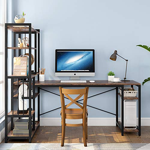 Tribesigns 67 Inches Large Computer Desk with Storage Shelves, Office Desk Writing Table Workstation with Hutch Bookshelf, L Shaped Desk for Home Office,Rustic