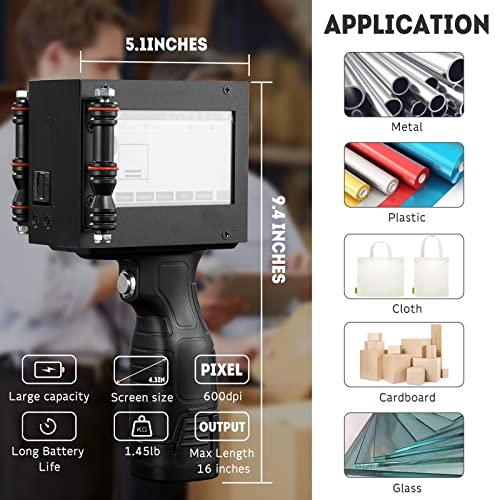 Avhrit Handheld Inkjet Printer with 4.3 Inch Display, Aluminum Alloy Portable Inkjet Printer with Stand, Printing 0.08-0.5 Inch Printing Height 0.08-0.5 Inch Cordless Inkjet Printer with Pen
