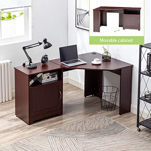 KERDOM L Shaped Computer Desk with Drawers PC Reversible Home Office Desks Modern Corner Gaming Table Writing Workstation with Storage