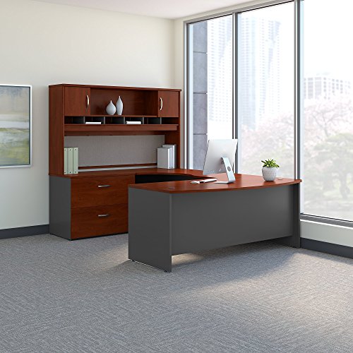 Bush Business Furniture Series C 72W Left Handed Bow Front U Shaped Desk with Hutch and Storage in Hansen Cherry