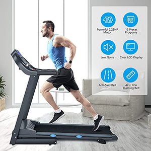 GYMAX Foldable Treadmill, 2.25HP Manual Incline Running Machine with LCD Display, 12 Preset Programs & Heart Rate Monitor, 17inch Wide Running Machine for Cardio Training, Home Gym Exercise Workout