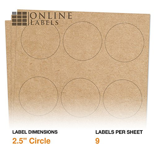 2.5 Inch Brown Kraft Round Labels - Pack of 9,000 Circle Stickers, 1,000 Sheets - Inkjet/Laser Printer - Online Labels
