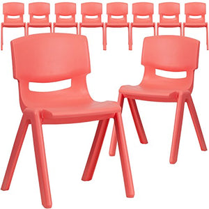 Flash Furniture 10 Pk. Red Plastic Stackable School Chair with 13.25'' Seat Height