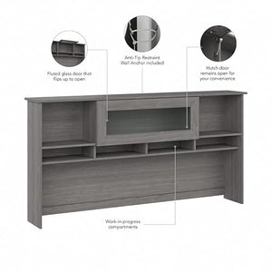 Pemberly Row Modern Gray 72W Desk Hutch - Engineered Wood