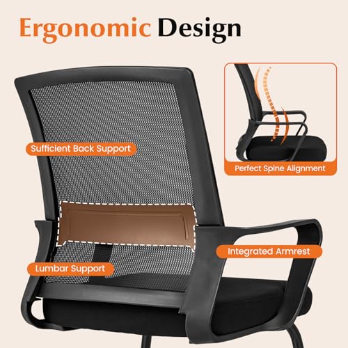 Tangkula Set of 10 Office Guest Chairs with Lumbar Support, Breathable Mesh Back, Armrests & Sled Base, Black