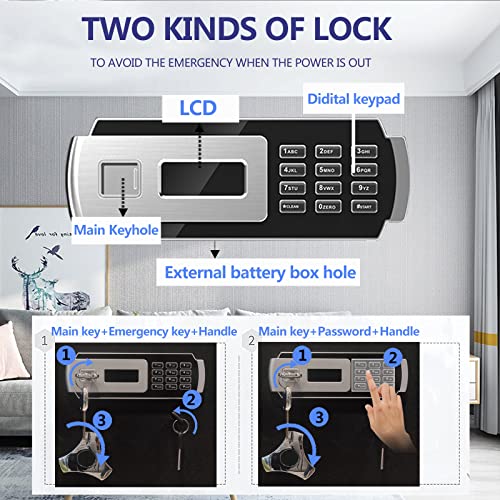 Safe Box,2.3 Cu. Ft Home Safe with Interior Cabinet Box, LED Light, Removable Shelf,LCD Screen Safety Box for Home Office, Storage Cash Jewelry Pistol Valuables